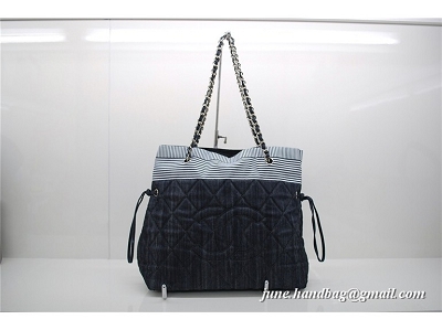 Replica Chanel Denim Large Tote Bag 36072 Black Stripe On Sale